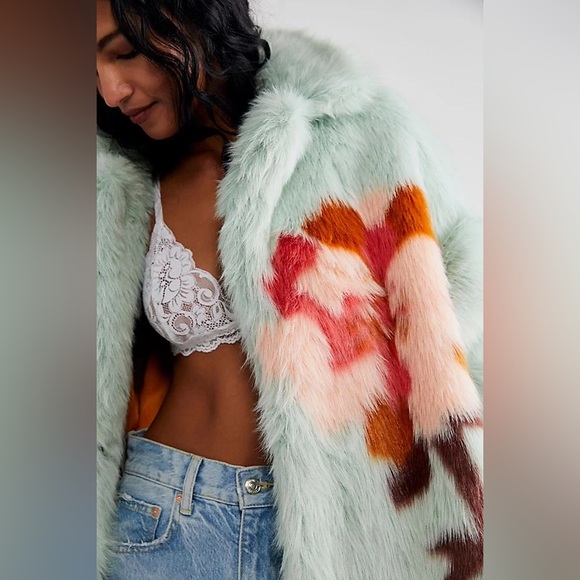 Free People Fluffy Flower Coat Seafoam Combo XS - Picture 4 of 12